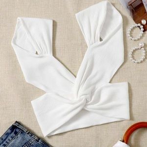 SHEIN VCAY Twist Front Open Back Crop Top